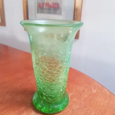Buy Green Glass Crackle Vase Art Deco 17.2 Cm Tall • 15.99£