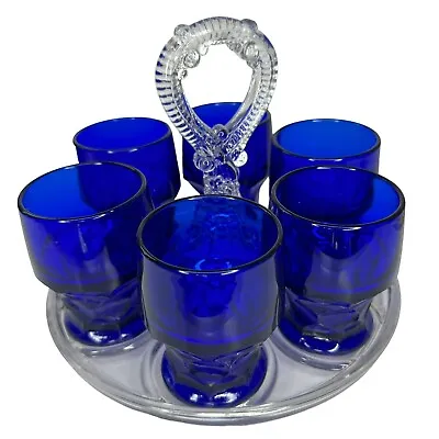 Buy Set Crystal Tray Tumbler 6 Lowball Cocktail Whiskey Liquor MCM Cobalt Blue • 49.21£