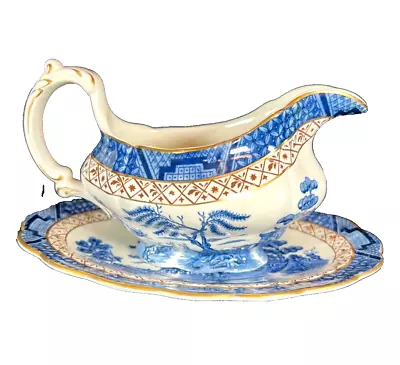 Buy 1912 Booths Real Old Willow Porcelain English China - A8025  Gravy Boat & Plate • 94.84£