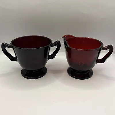 Buy Anchor Hocking ROYAL RUBY Red Glass Footed Creamer & Open Sugar Bowl • 12.32£