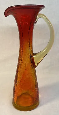 Buy Kanawha Hand Crafted Glassware Pitcher Vase In Crackle Amberina Glass • 23.17£