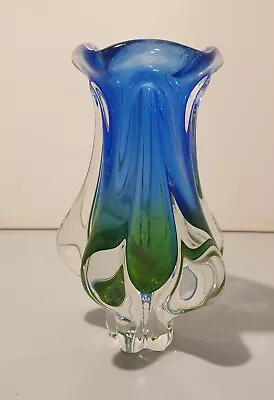 Buy Vintage Josef Hospodska For Chribska Art Glass Green & Blue Tulip Shaped  Vase. • 19.99£