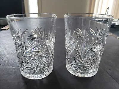 Buy (2) Tumblers 4 , American Brilliant Period Cut Glass Crystal Buzzstar Pinwheels • 53£