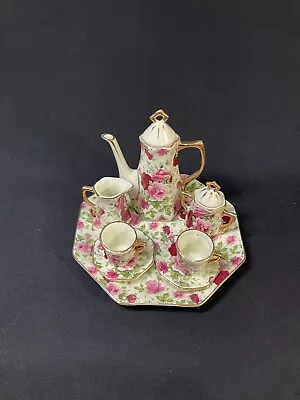 Buy Vintage Miniature Chintz Pink Floral 10 Piece Tea Set • 24.06£