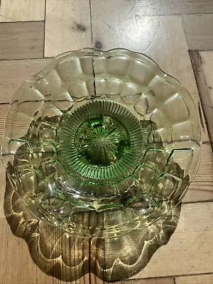 Buy Vintage BAGLEY Style Art Deco Green Glass Footed Bowl, 21.5cm Diameter. • 4.99£