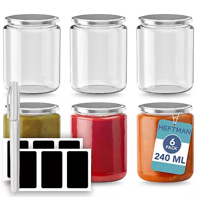 Buy HEFTMAN Glass Jars Silver Lid Round Airtight Storage Jam Jar Reusable 6 Pack • 8.59£