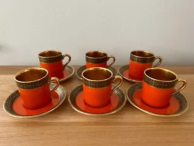 Buy Vintage Carlton Ware  -Set Of Six Orange Coffee Cans With Gold Lustre Interior • 25£