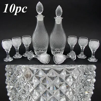Buy Antique French Baccarat 12oz Decanter PAIR, 8 Cordial Goblets, C1830 Cut Crystal • 777.40£