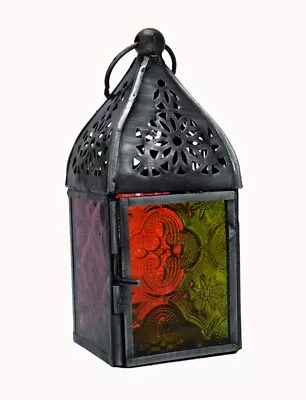 Buy Moroccan Lantern Candle Holder Zinc  Embossed Yellow Red Orange  Or Multi 14cm • 8.99£