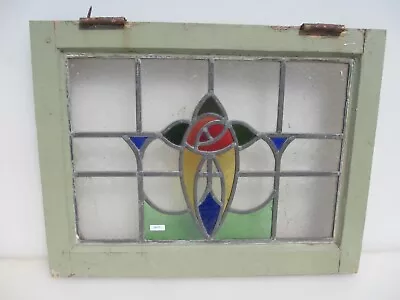 Buy Antique Stained Glass Window Panel Vintage Old Wooden Nouveau Art Deco 21.5 X16  • 45£
