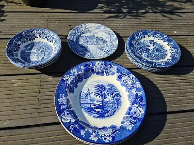 Buy Engligh Pottery Ironside Enoch Blue Scenes Bowls Plates 12 Items • 35£