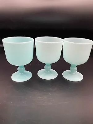 Buy Vintage Antique Set Of 3 PORTIEUX VALLERYSTHAL Blue Opaline Milk Glass Goblets 5 • 167.78£