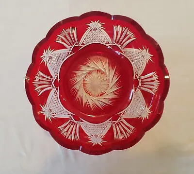 Buy Bohemian Czech Cut To Clear Ruby Red Crystal Bowl Round Centerpiece Vintage • 119.14£
