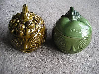 Buy Super Vintage Sylvac Brown Glazed Chutney And Rosy Green Apple Sauce Face Pots  • 25£