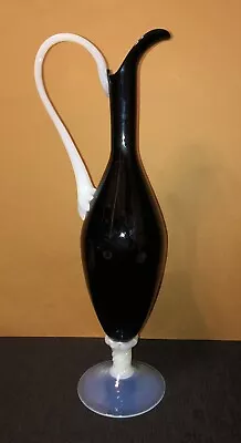 Buy Vintage Empoli Black Amethyst Glass Vase Ewer Pitcher W/Opalescent Handle & Foot • 121.43£