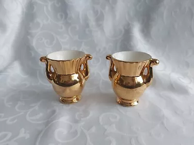 Buy A Pair Of Crown Devon Gold Lusta Matching Urns/vases. Made In England • 6£
