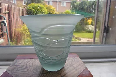 Buy Vintage Scandinavian / French ? Frosted Glass Vase With Trailed Glass Design • 14.50£