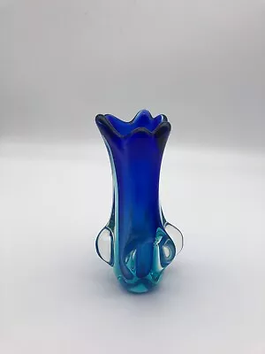 Buy Blue Hand Made Bohemian Glass Vase 16 Cm • 18£