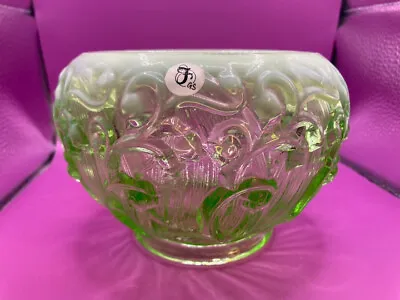 Buy Vintage Fenton Green Uranium Vaseline Glass White Rim Candy Dish Bowl • 148.08£