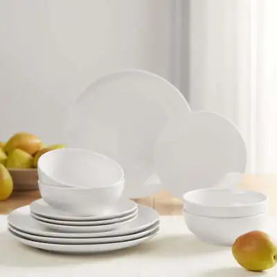 Buy Mainstays Glazed White Stoneware Dinnerware Set, 12-Pieces • 24.21£