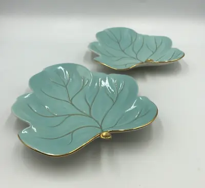 Buy Carlton Ware Turquoise Leaf Dishes 17cm Hand Painted Gold Inlay Set Of 2 Vintage • 34.95£