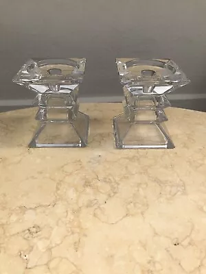 Buy Two Matching Heavy Glass Candle Holders • 18.75£