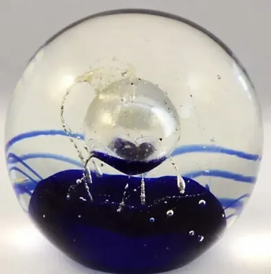 Buy Large Blue And Clear Heavy Art Glass Paperweight • 15£