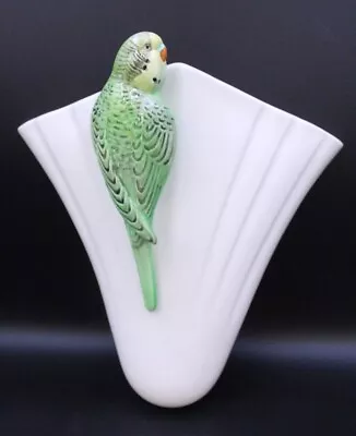 Buy Vintage SYLVAC 1956 Pottery Wall Pocket With Green Budgie 20x20cm - S87 • 12.50£