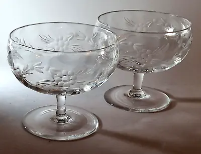 Buy Pair Antique Webb Crystal Dimpled Optic Coupes Sherbert Saucers Etched Flowers • 40£