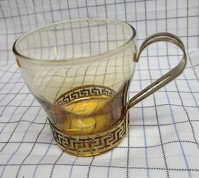 Buy Vintage Amber Libbey Glass,  Greek Key  Coffee, Tea Cup With Gold Toned Handle • 8.53£