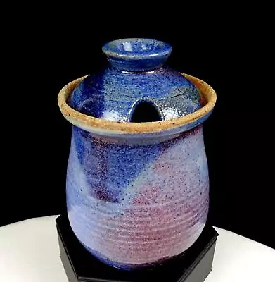 Buy Studio Art Pottery Flambe Glaze Stoneware Raw Rim 4 1/4  Mustard Pot • 30.63£