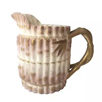 Buy Antique Willets Belleek Pitcher Creamer Bamboo Porcelain Pink Gold Small Vtg • 86.30£