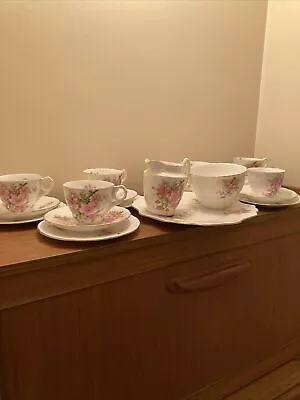 Buy Pretty Vintage Guaranteed English Bone China Tea Set Pink Blossom • 60£