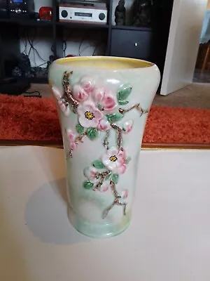 Buy Green Sylvac Vase Decorated With Pink Relief Flowers • 10£