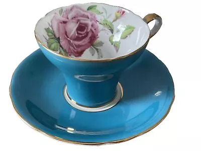 Buy Aynsley England Blue Cabbage Rose Corset C957P Cup Saucer Vintage Bone China • 12.50£