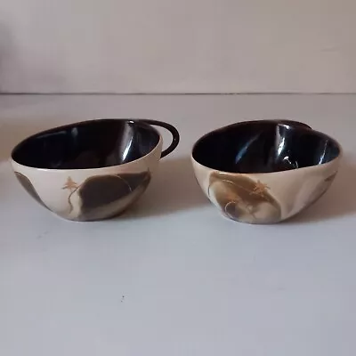 Buy Pair Of Russian Art Pottery Shallow Cups Unusual Design Lustre Glaze • 20£