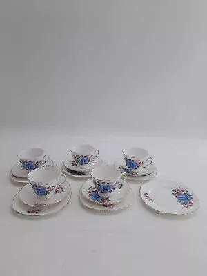 Buy Vintage Royal Vale Tea Set English Blue Rose Fuchsia Bone China Tea Set 16 Piece • 19.99£
