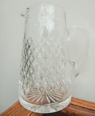 Buy Vintage Blown Crystal Large Water Jug Hobnail Diamond Hand Cut 7 4/8  2 Pints • 49.99£