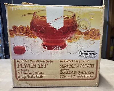 Buy Deco Depression Glass Ware By Jeannette PA 2417-18C Punch Bowl Set In Box  • 18.92£