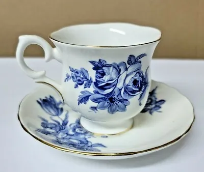 Buy Crown Staffordshire Fine Bone China Cup & Saucer Deep Blue Flowers 1801 England • 12.18£