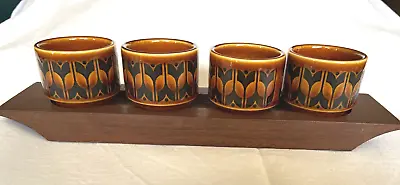 Buy Vintage Hornsea Pottery Brown Heirloom 4 Egg Cups On Wooden Stand/Tray • 15£