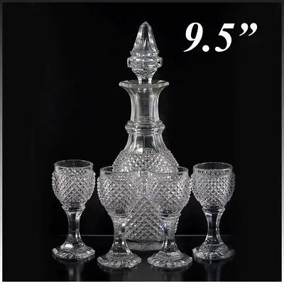Buy Antique French Baccarat 9.5  Decanter, 4 Cordial Goblets, C1830 Diam Cut Crystal • 600.19£
