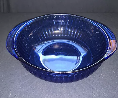 Buy Pyrex Cobalt Blue Glass Ribbed Mixing Bowl 2 Quart With Handles Vintage 10” • 14.30£