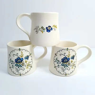 Buy Purbeck Ceramics Swanage Mugs Blue Flower Floral Design Made In England X 3 • 18.36£