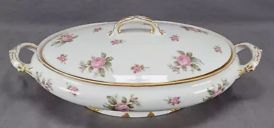 Buy French Limoges Pink Roses & Gold Covered Vegetable Dish Bowl Circa 1900-1941 • 153.56£