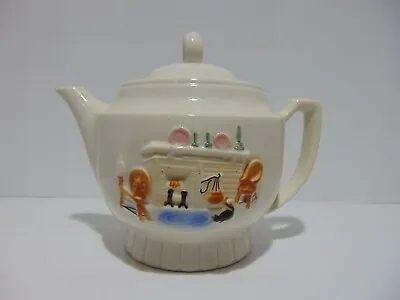 Buy Porcelier Vitreous China Teapot Raised Hearth Scene Made In USA • 19.21£