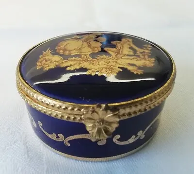 Buy Limoges Trinket Box. Cobalt Blue And Gold With 18th Century Romantic Scene. 1960 • 20£