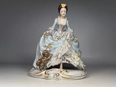 Buy Vintage Capodimonte Porcelain Figure Of A Lady With A Dog Lace Dress • 95£