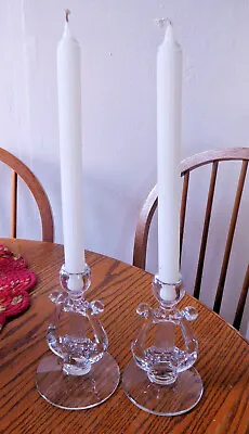 Buy Vintage Pair Of Glass Candlestick Candle Holders With Harp Design 6.5  FREESHIP • 33.62£