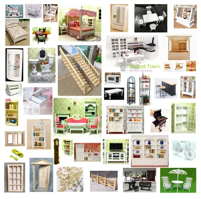 Buy 1/12 Dolls House Miniature Bedroom Kitchen Living Room Furniture Set Bed Cabinet • 35.40£